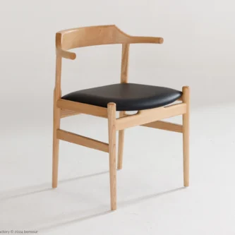 Microfiber Final Chair in natural ash by Hans Wegner, front right facing view.