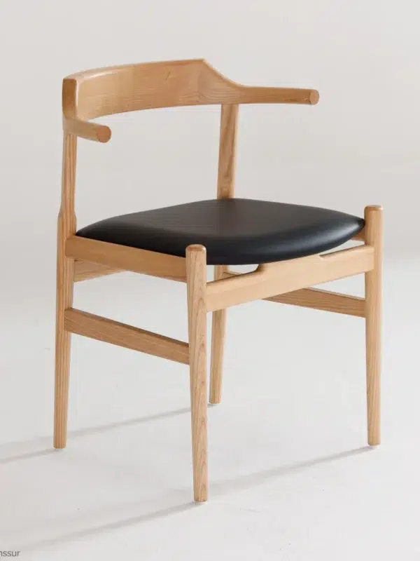 Microfiber Final Chair in natural ash by Hans Wegner, front right facing view.