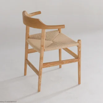 Paper Rope Final Chair in natural ash by Hans Wegner, back right facing view.