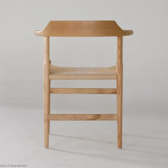 Paper Rope Final Chair in natural ash by Hans Wegner, back facing view.