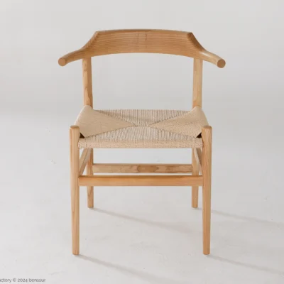 Paper Rope Final Chair in natural ash by Hans Wegner, front facing view.