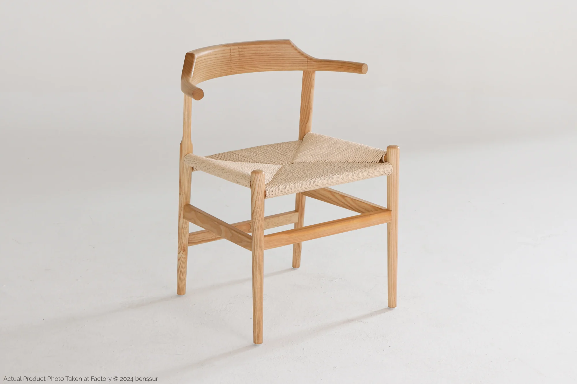 Paper Rope Final Chair in natural ash by Hans Wegner, front right facing view.