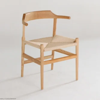 Paper Rope Final Chair in natural ash by Hans Wegner, front right facing view.