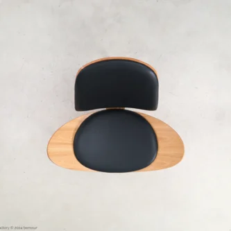 Microfiber leather Shell Chair in natural plywood by Hans Wegner, top view.