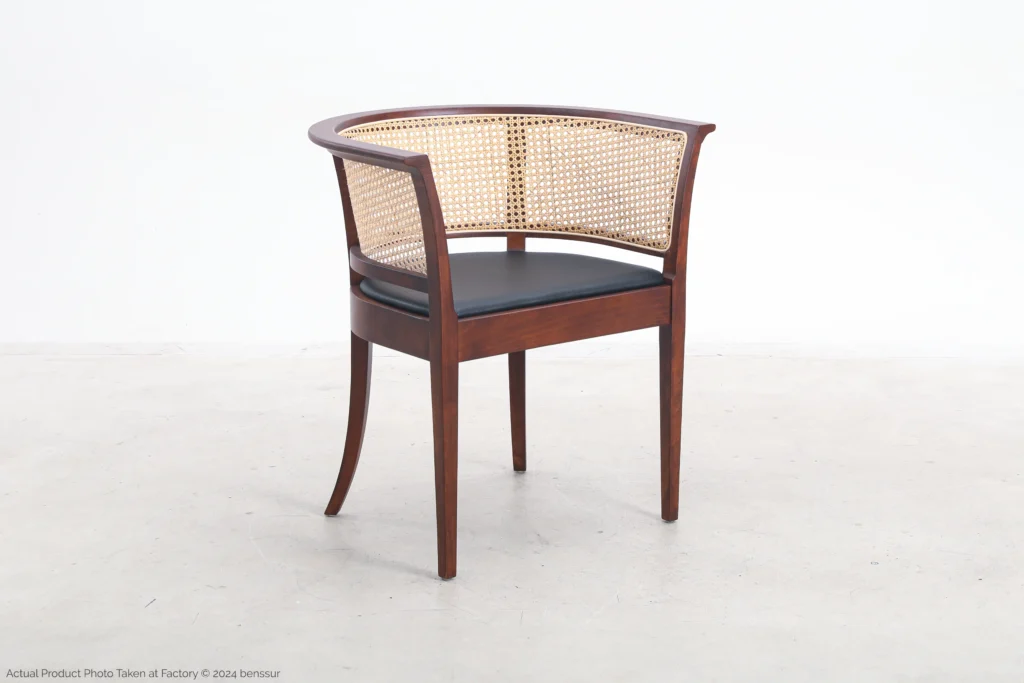 Microfiber leather Faaborg Chair in dark brown ash by Kaare Klint, front right facing view.
