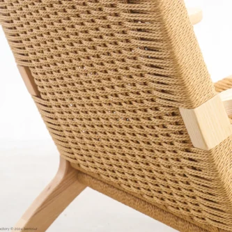 Detail of paper rope CH25 Easy Chair in natural ash by Hans Wegner.