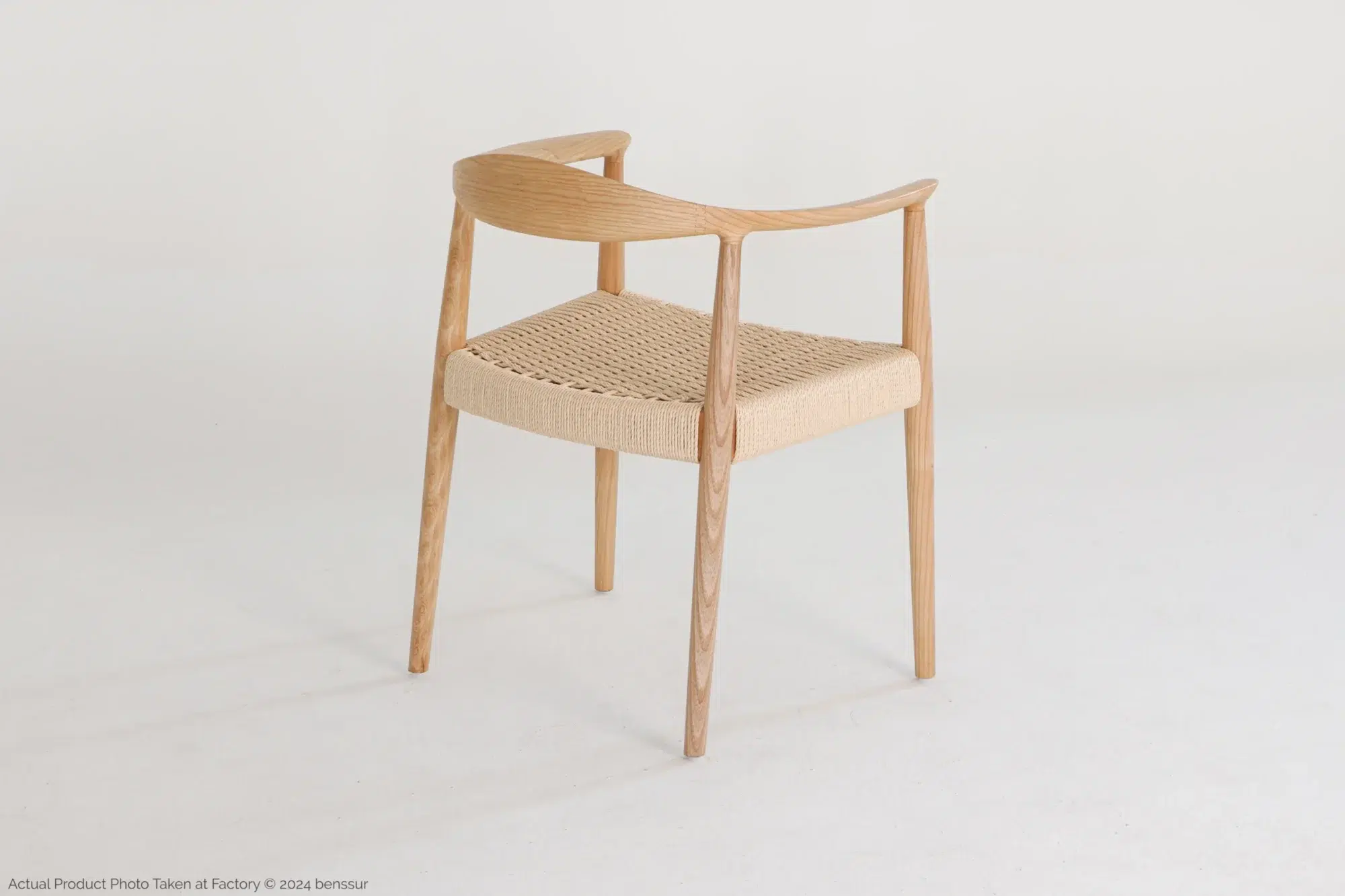 Hans Wegner_Round Chair_Replica_Paper Rope_Natural_Ash_Back Right Paper Rope Round Chair in natural ash by Hans Wegner, back right facing view.