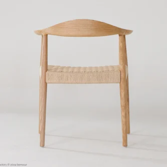 Paper Rope Round Chair in natural ash by Hans Wegner, back view.