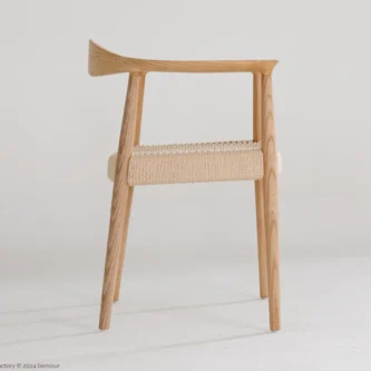 Paper Rope Round Chair in natural ash by Hans Wegner, right facing view.