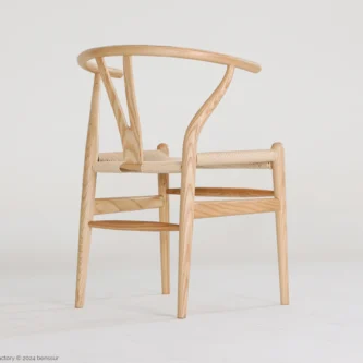 Paper Rope Wishbone Chair in natural ash by Hans Wegner, back right view.