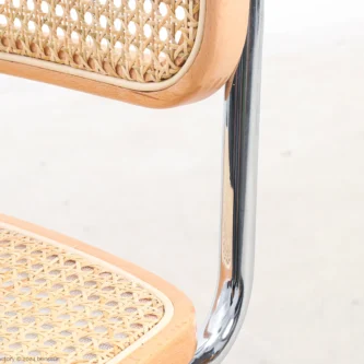 Detail of woven caning B32 Cesca Chair in natural beech by Marcel Breuer.