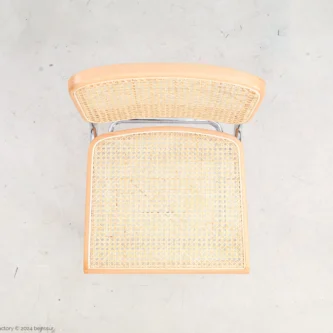 Woven caning B32 Cesca Chair in natural beech by Marcel Breuer, top view.