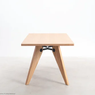 S.A.M No.502 Table in natural ash veneer by Jean Prouvé, side view.