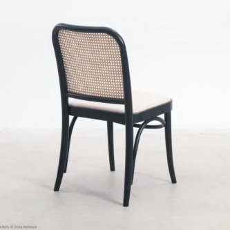 Upholstered No.811 Chair in black ash by Josef Hoffmann, back right facing view.