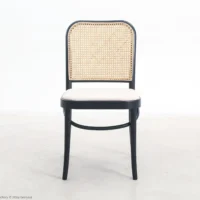 Upholstered No.811 Chair in black ash by Josef Hoffmann, front facing view.