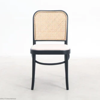 Upholstered No.811 Chair in black ash by Josef Hoffmann, front facing view.