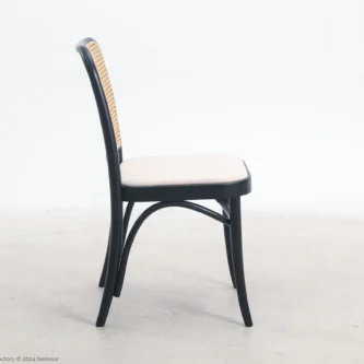 Upholstered No.811 Chair in black ash by Josef Hoffmann, right facing view.