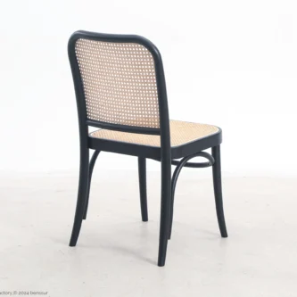 Woven Caning No.811 Chair in black ash by Josef Hoffmann, back right facing view.