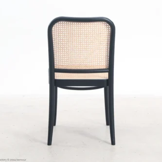 Woven Caning No.811 Chair in black ash by Josef Hoffmann, back facing view.