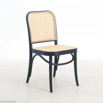 Woven Caning No.811 Chair in black ash by Josef Hoffmann, front right facing view.