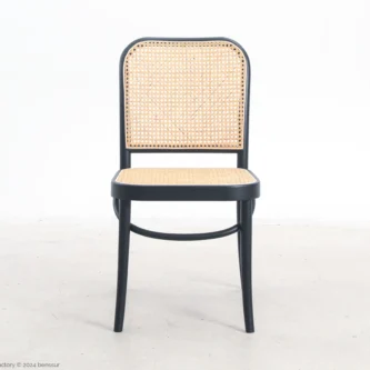 Woven Caning No.811 Chair in black ash by Josef Hoffmann, front facing view.