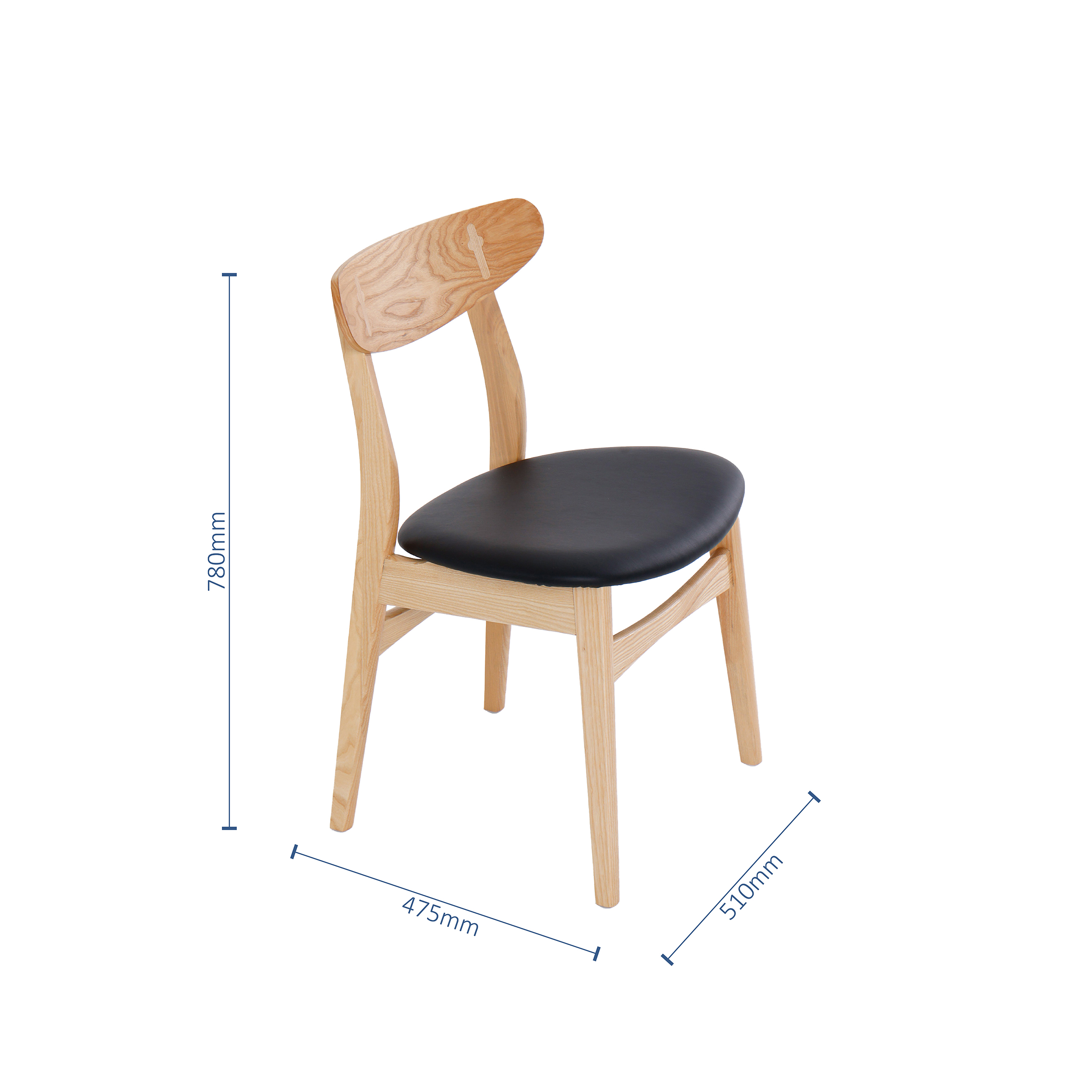 a dimension measurement of fen dining chair.