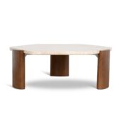 NORISA Coffee Table - Walnut & Travertine