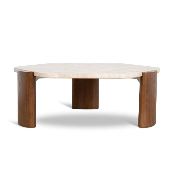 NORISA Coffee Table - Walnut & Travertine