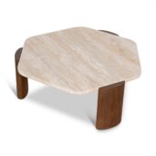 NORISA Coffee Table - Walnut & Travertine