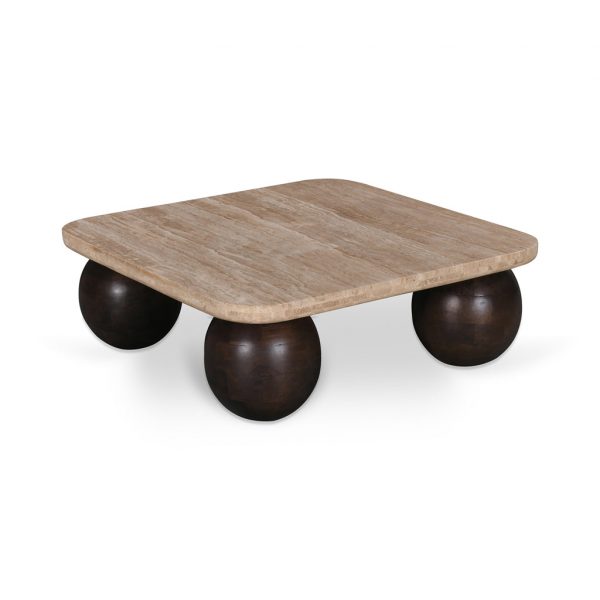 MAREVI Coffee Table - Travertine & Walnut