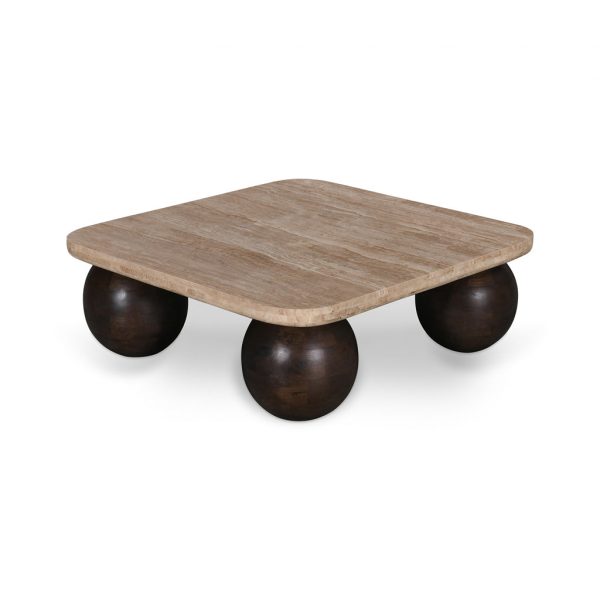MAREVI Coffee Table - Travertine & Walnut