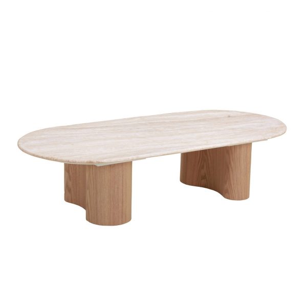 TALERO Coffee Table - White Travertine & Natural