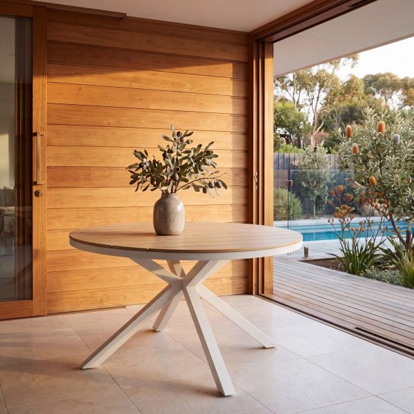 NORENA Outdoor Dining Table - Natural & Sand White