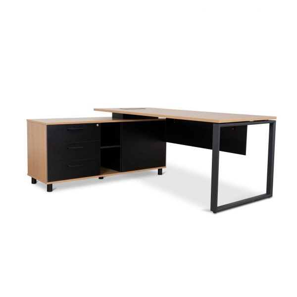 KIRAMI Desk - Natural & Black, Left Return