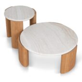 BELOVA Coffee Table - White Marble & Natural