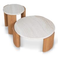 BELOVA Coffee Table - White Marble & Natural
