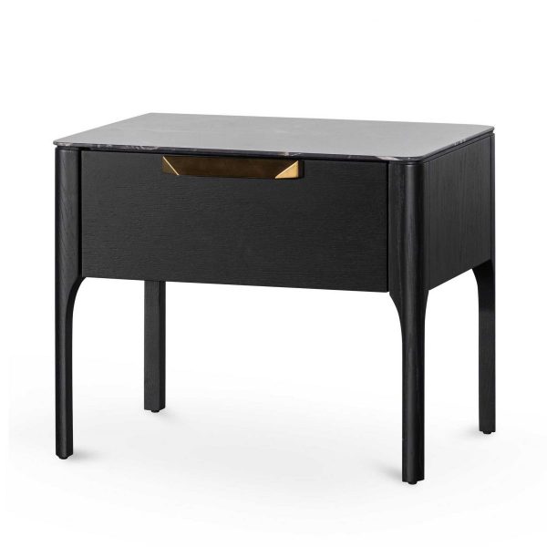 NORIRO Bedside Table - Black & Black Porcelain Marble