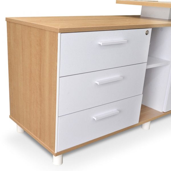 MELOSA Desk - White & Natural, Left Return