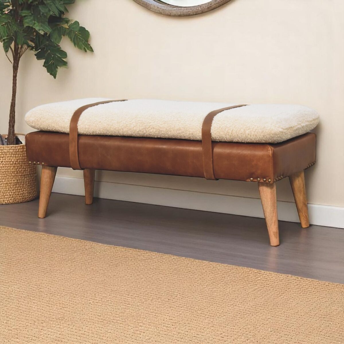 OREMA Bench - Design A, Bouclé and Buffalo Hide Leather OREMA Bench - Design A, Bouclé and Buffalo Hide Leather