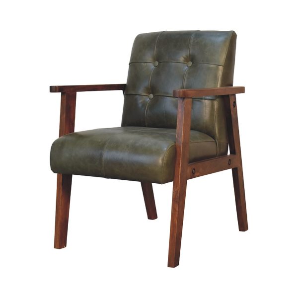 TARINA Lounge Chair - Olive Leather