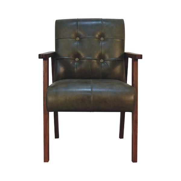 TARINA Lounge Chair - Olive Leather